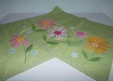 2 Pottery Barn Kids Green Daisy Garden Pole Top Valance Flowers  Gingham LINED