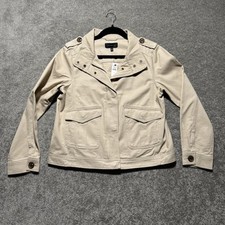 Talbots Refined Twill Utility Jacket Beige M Military Safari Style Cotton