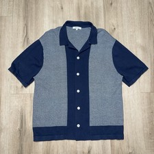 Madewell Men  s Size Medium Cotton Button Up Sweater Polo In Navy  Light Blue
