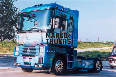 LKW Foto Renault AE 420 Ti Truck Italien blau Artic Blue, Vecchio, MTG, AE #a3fx