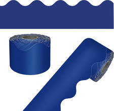 65Ft of Navy Blue Bulletin Board Borders, 1 Roll of Scalloped Trim for Rolling W