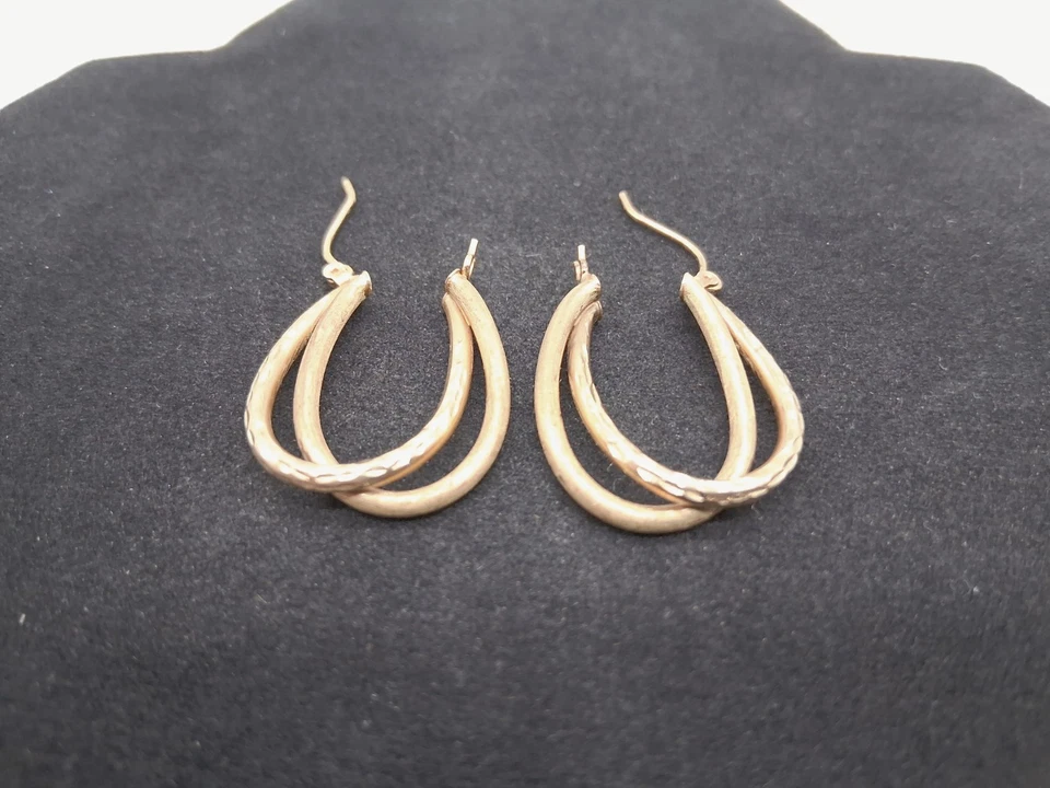 Diamond Cut Double Tube Huggie Hoop Earrings 10k Yellow Gold - Image 3 of 4