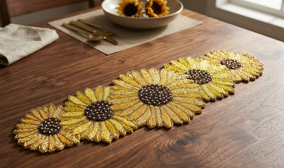 Sunflower Beads Table Runner Floral Table Runner Designer Tableware 13X36 Inch