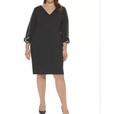 Calvin Klein Women’s Plus Size 16W Bow Sheath Dress Office Career Black White