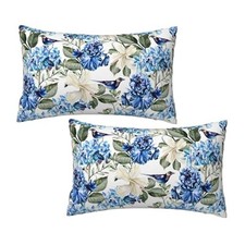 Blue and White Pillow Covers 12" x 20" Pack of 2 Blue Hydrangea Floral Flower