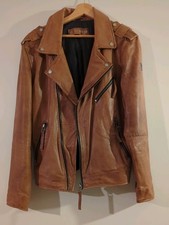 Herren Lederjacke FREAKY NATION Echtleder Jacke Gr L Cognac Braun Biker NEUWERT.