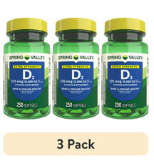 Spring Valley Vitamin D3 5000 IU 250 Softgels x3 Bone Immune