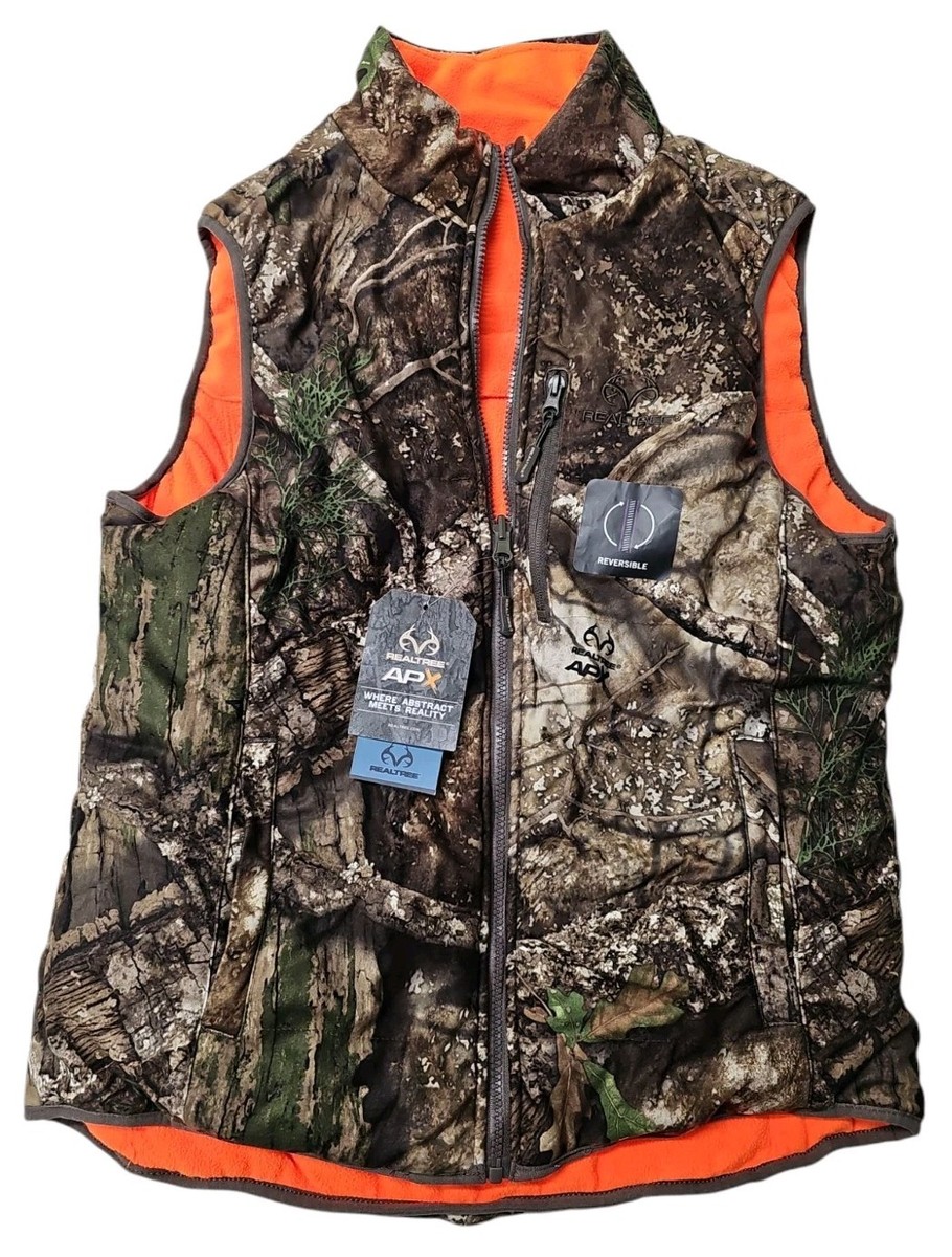 Realtree APX Reversible Camo Orange Hunting Vest Mens Small Dual
