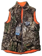 Realtree APX Reversible Camo Orange Hunting Vest Mens Small Dual Pockets NWT