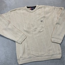 Vintage Chaps Ralph Lauren Sweater Men Large Beige Herringbone Textured Crewneck