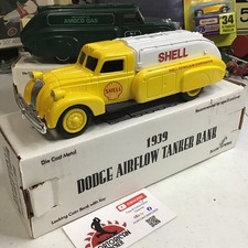 ERTL EASTWOOD YELLOW SHELL 1939 DODGE AIRFLOW TANKER COIN BANK 1/25 Or 8.5 MIB