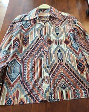 Rare Vintage 70's QIANA Nylon Groovy Disco Retro Geometric Pattern Shirt Size 12