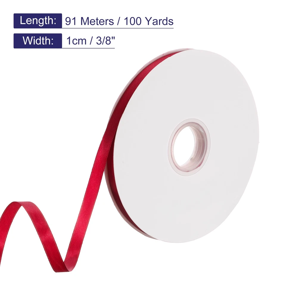 Атласная лента 3/8 дюйма x 100 ярдов винно-красная двойная лицевая полиэстер атласная лента - Изображение 2 из 4