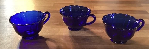 Cobalt Blue New Martinsville Newport Depression Glass Cups Set of 3