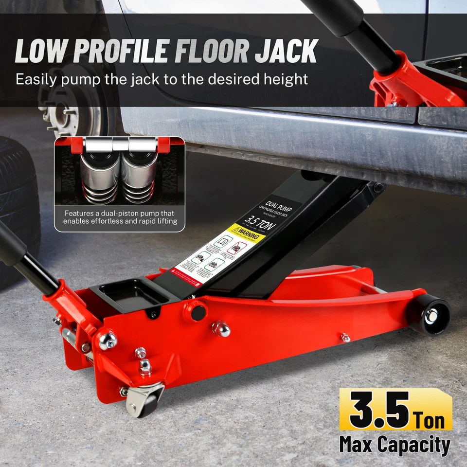 3.5T Low Profile Floor Jack  Heavy Duty Steel Car Jack w/Dual Piston Rapid Pum Foto 4 de 4