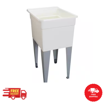 #ad MUSTEE Laundry Tub Plastic Single White Basin Utility Sink Bowl 18 in. x 24 in. $62.99