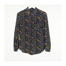 J. Crew Womens Shirt Blouse Top Size 4 Silk Button Leopard Floral Blue Green