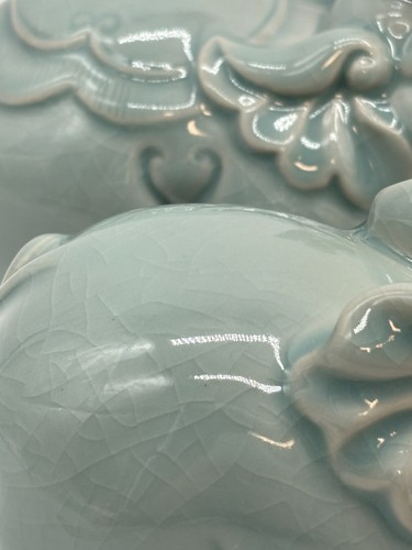 Celadon Elephants Ru Ci Song Dynasty Crackle Finish Gift Box Pair - Picture 17 of 24