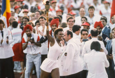 Gina Hemphill USA carries Olympic Torch stadium Opening Ceremo- 1984 Old Photo 1