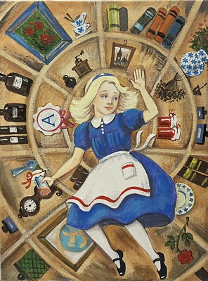 5x7 RYTA Alice In Wonderland Folk Art print of painting Orange Marmalade Rose
