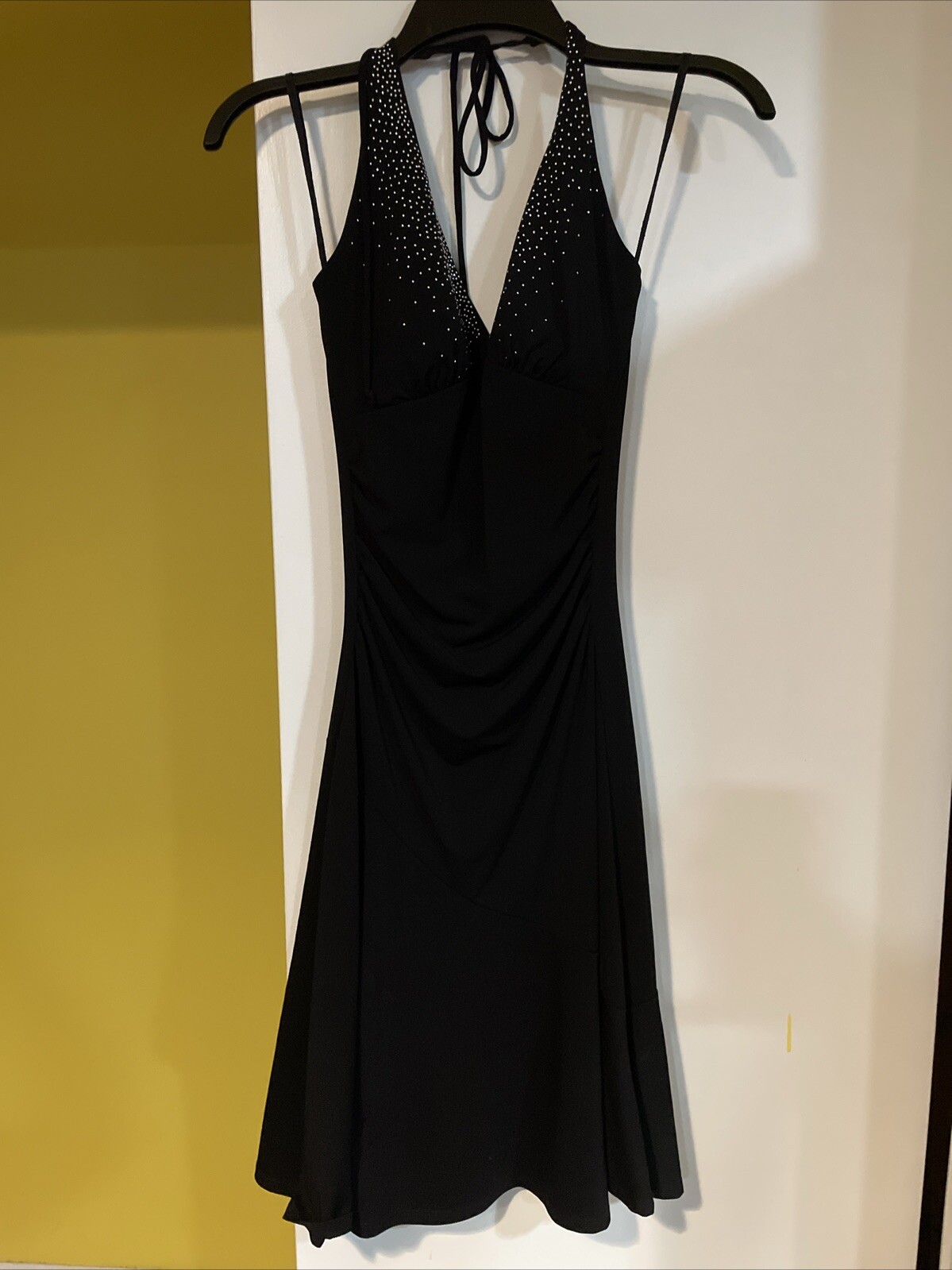 90s Y2K Ruby Rox Black Halter Rhinestone Ruched F… - image 1