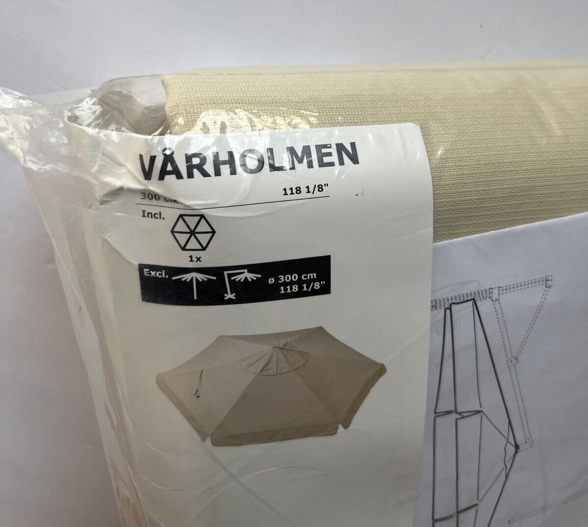 Ikea VARHOLMEN Umbrella Replacement Canopy 118 1/8