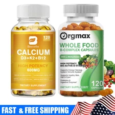 Vitamin B Complex 120Capsules Vitamin b12 D3+K2 amp;Calcium,Immune Support