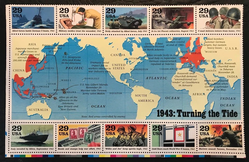 US STAMP MNH # 2559 2697 2765 2838 2981 5 WW2 PANES COMPLETE SET OF 50 - Image 4 of 4