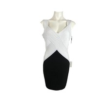Calvin Klein Black White Two-Tone Pleated Pintucked Bodycon Dress Women Size 12