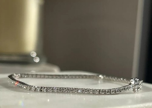 2MM Round Cut IJ/SI Natural Diamond GIA Verified Tennis Bracelet 14Kt White Gold - Picture 12 of 14
