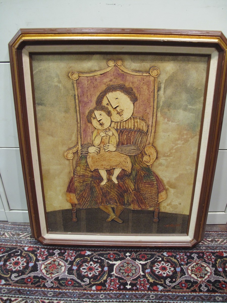 Spectacular Rare Vintage Early J. Roybal Oil painting Mother and