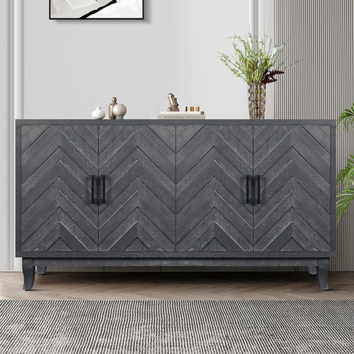 Accent Storage Cabinet w/4 Doors and Adjustable Shelves Sideboard Buffet Cabinet - Picture 2 of 16