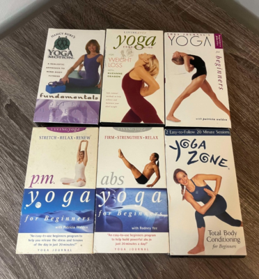 6) VINTAGE YOGA VHS WORKOUT TAPE LOT BEGINNERS YOGA ZONE PM YOGA