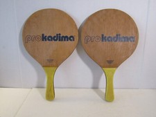 Vintage Wooden Beach Paddles W/ Yellow Rubber Grip ProKadima Set Of 2 Pair