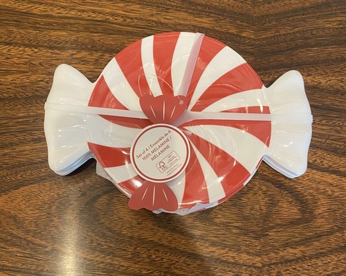 Peppermint Candy Shaped Christmas Melamine Appetizer Plate Set 4 Red White New - 第 3/10 張圖片