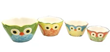 Pier 1 Imports Set of Four Hand Painted Stoneware Owl Nesting Measuring Cups