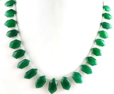 21 Pieces Natural Green Onyx Faceted Hexagon shape Size 8.5x14-11x19  MM Beads 