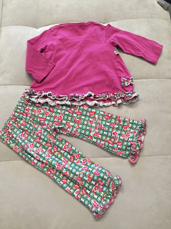 Bebé Niña Bebé Todos los Días Nay Nayetal Púrpura Flores Volantes Top Pantalones Talla 3T Foto 4 de 4