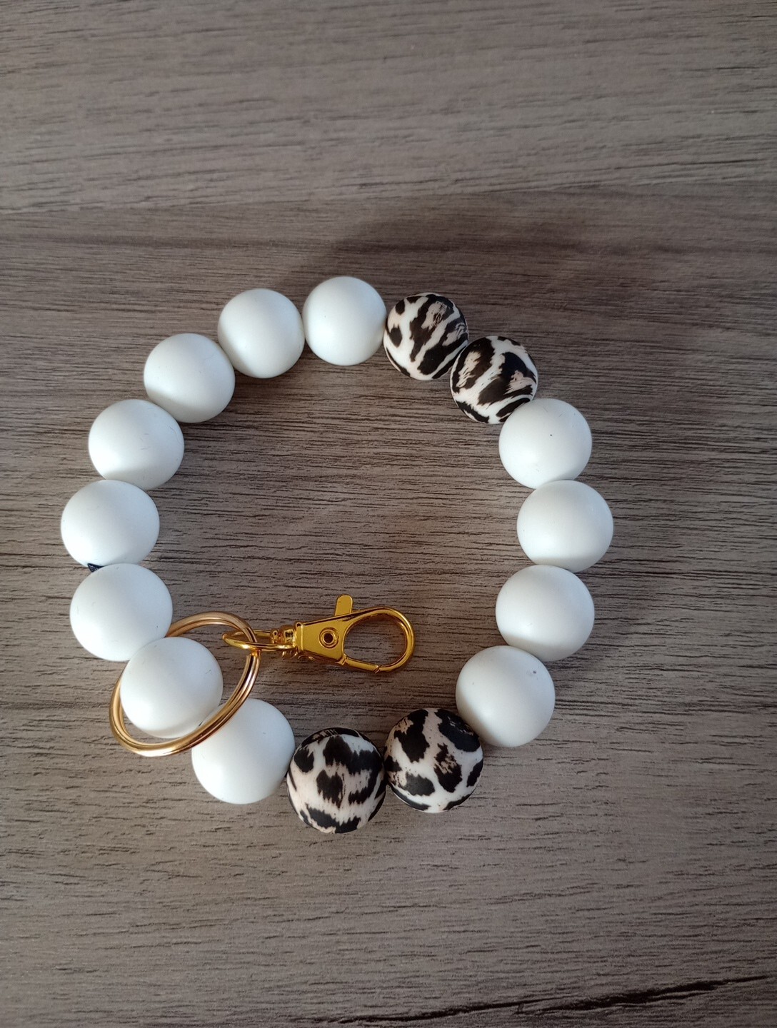 White Leopard Print Wristlet Keychain with Detachable Strap