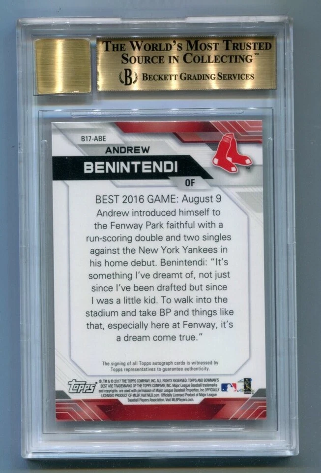 Tarjeta automática refractor Bowman's Best Andrew Benintendi 2017 Red Sox BGS 9,5 Foto 2 de 2