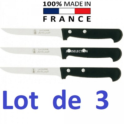 Set De 3 Couteaux Noirs La Fourmi - Lame Lisse En Inox, 2 Rivets, Hauteur 10 Cm - Neuf