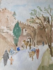 Bella Pittura Gerusalemme Porta Acquerello Georges Massa 1980 Arte Orientalismo