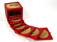 Enesco CHRISTMAS COASTER SET & BOX 8Pc Vintage 1979 E-2903 EUC Santa Snowman