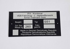 Typenschild Simson, S 50, S 51, mit IHREN DATEN, Schwalbe, DDR, VEB, Moped, IFA
