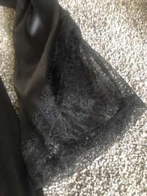 Victoria&rsquo;s Secret XS/S Women Black Satin Lace Robe Tie Front Sexy Kimono T2