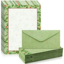 160 Pcs Christmas Stationery Paper Holly Letterhead and Envelopes 80 Holly Iv...