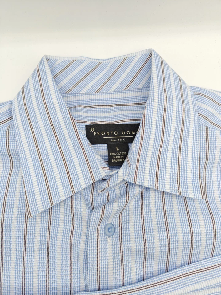 Camisa de vestir Pronto Oumo para hombre L 16,5x35 a rayas azul 100 % algodón  Foto 3 de 4