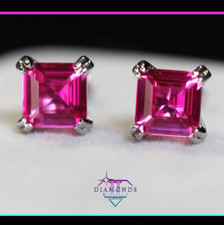 Ruby Asscher Earrings, Asscher Diamond Ear Studs, Simulated Diamond Studs