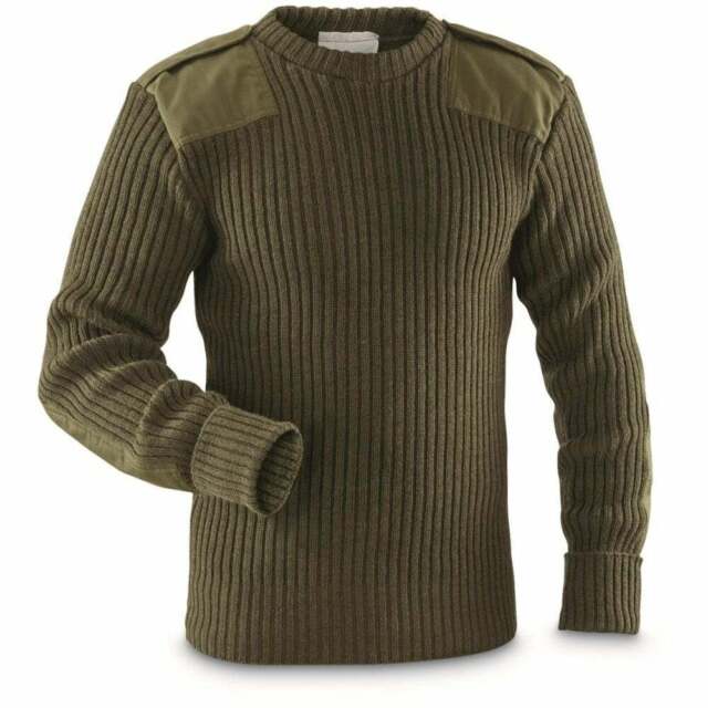 British Army Olive Jersey Utility Jumper Elbow Patches Crew Neck Wool Nylon British Army Olive Jersey Utility Jumper Elbow Patches Crew Neck Wool Nylon