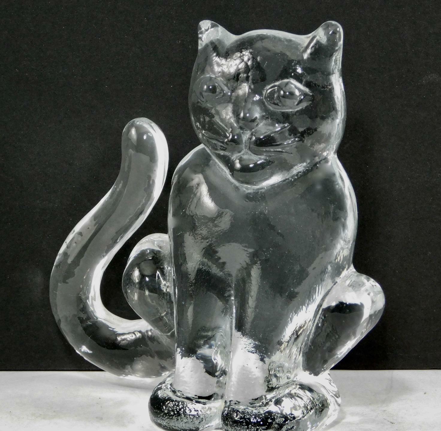 Kosta Boda Bertil Vallien Cast Glass CAT   ZOO LINE Series Paperweight Sculpture